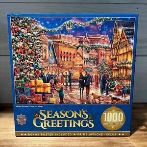 MASTER PIECES- "VILLAGE SQUARE " SEASONS GREETINGS 1000 Piece Jigsaw Puzzle